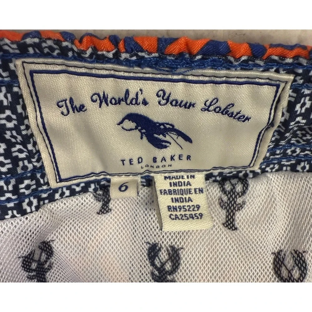 Ted Baker Swim Trunks Shorts Mens 2XL Orange Geometric Lobster Drawstring Lined - Picture 3 of 8